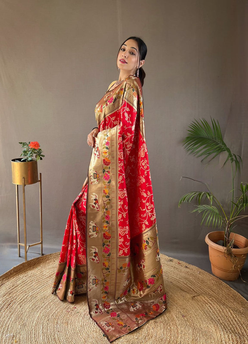 Buy Rose Red Banarasi Saree online-Karagiri