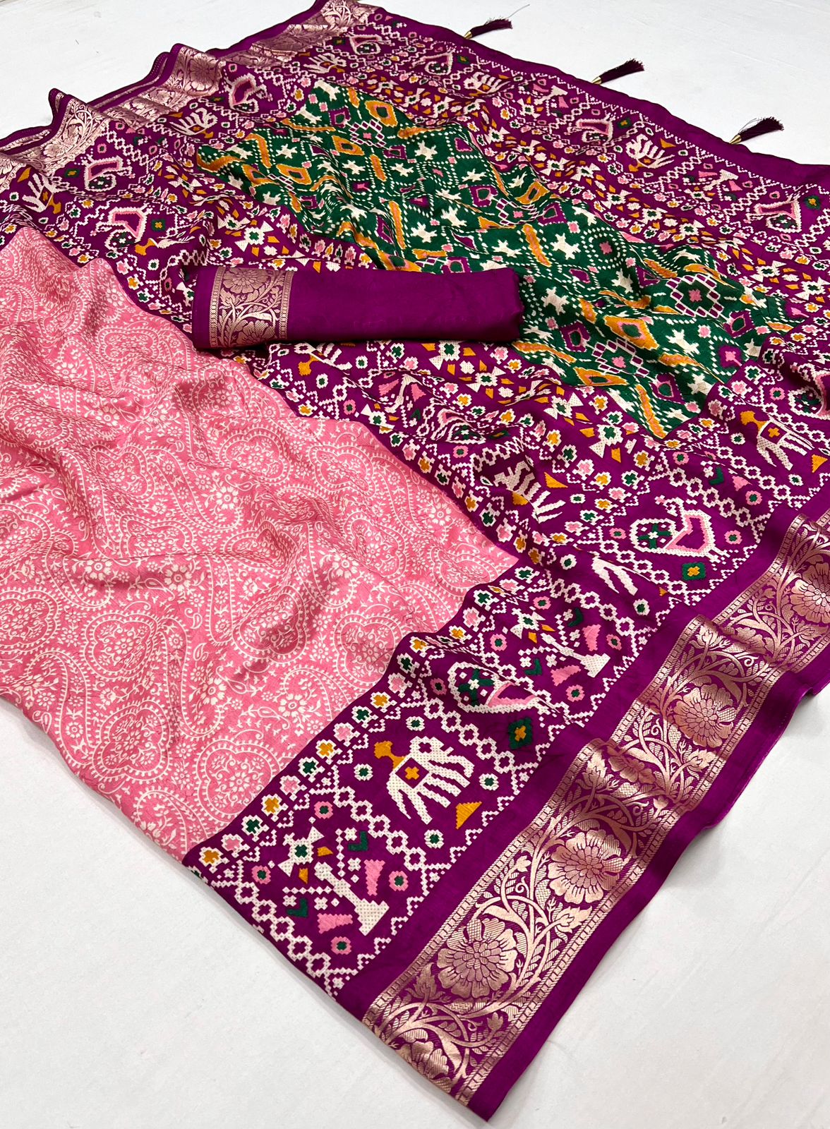 Buy MySilkLove Shilo Pink Printed Tussar Silk Saree Online