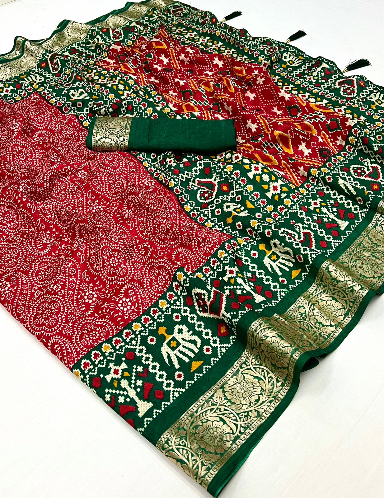 MySilkLove Chilli Red Printed Tussar Silk Saree