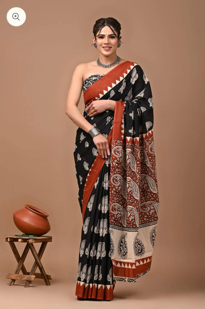 Buy MySilkLove Matte Black Black  Mulmul Cotton Saree Online