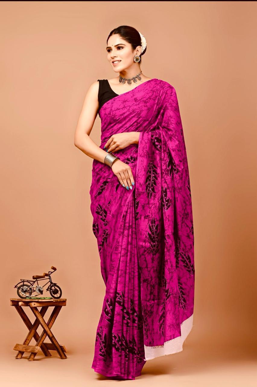 Buy MySilkLove Magenta Pink Mulmul Cotton Saree Online