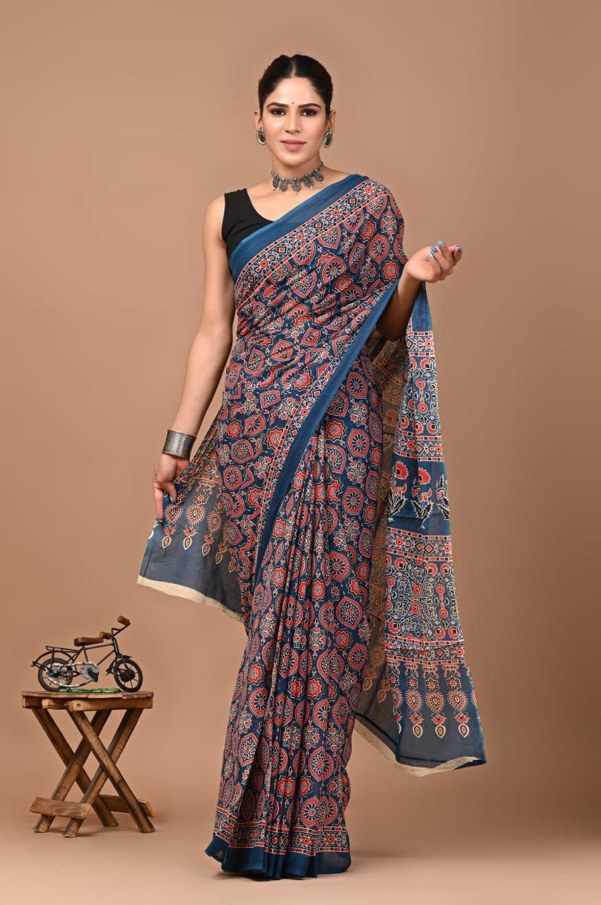 Buy MySilkLove Light Shade Blue Mulmul Cotton Saree Online