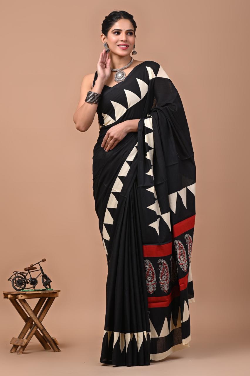 Buy MySilkLove Charcoal Black Mulmul Cotton Saree Online