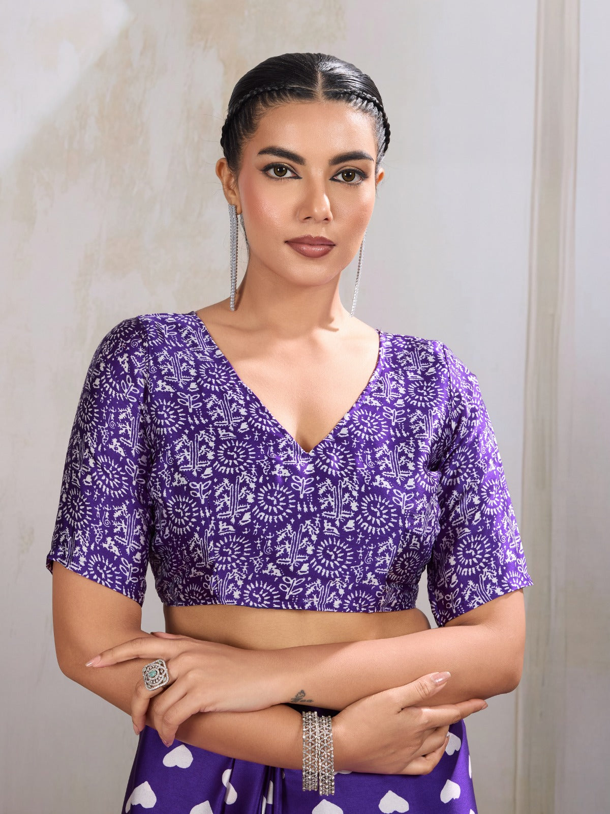 Buy MySilkLove Honey Flower Purple Printed Satin Crepe Silk Saree Online