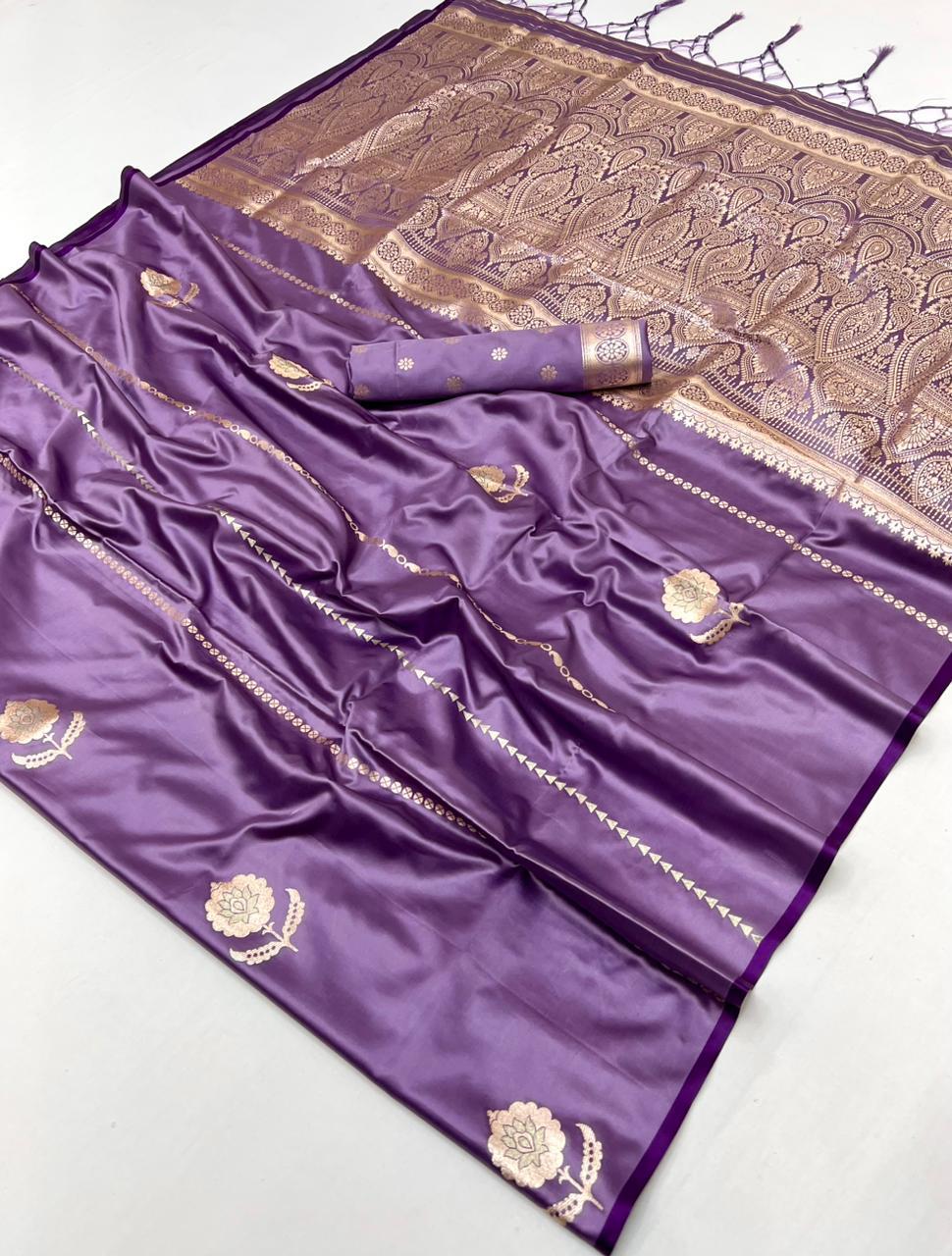 Buy MySilkLove Wisteria Purple Handloom Satin Soft Silk Saree Online