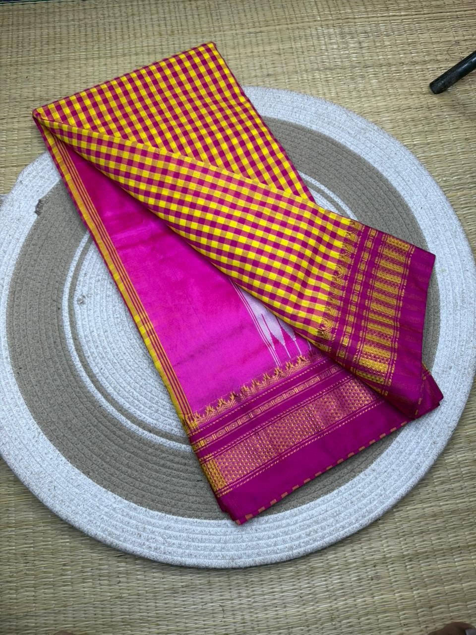 Buy MySilkLove Scarlet Red Checks Pattern Pure Silk Irkal Saree Online