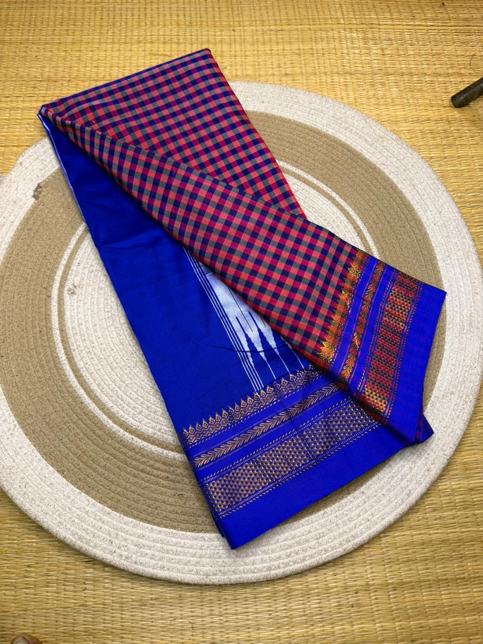 Buy MySilkLove Scarlet Red Checks Pattern Pure Silk Irkal Saree Online