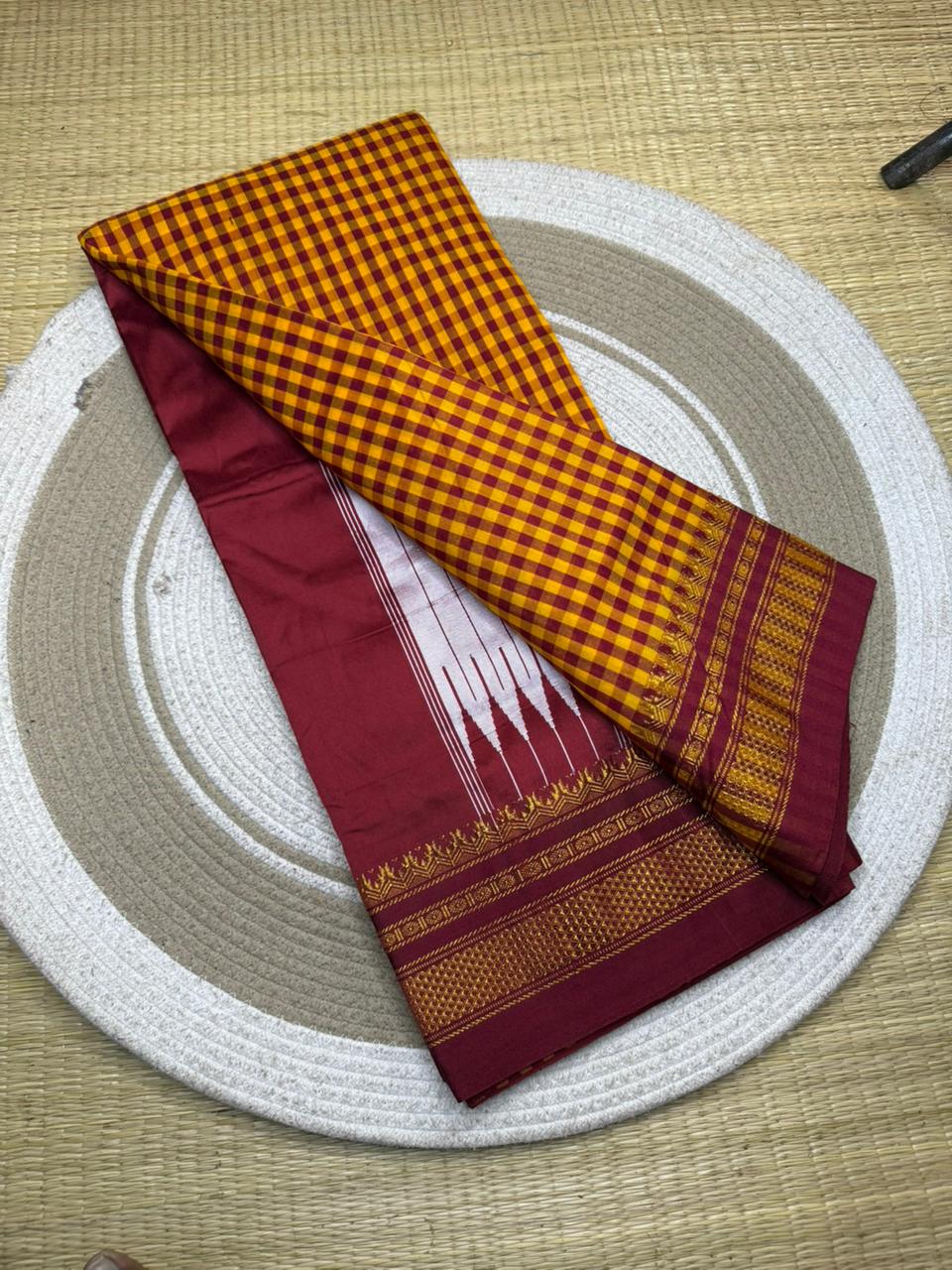Buy MySilkLove Scarlet Red Checks Pattern Pure Silk Irkal Saree Online