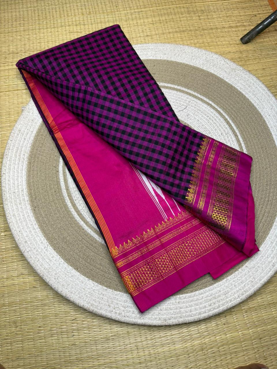 Buy MySilkLove Scarlet Red Checks Pattern Pure Silk Irkal Saree Online
