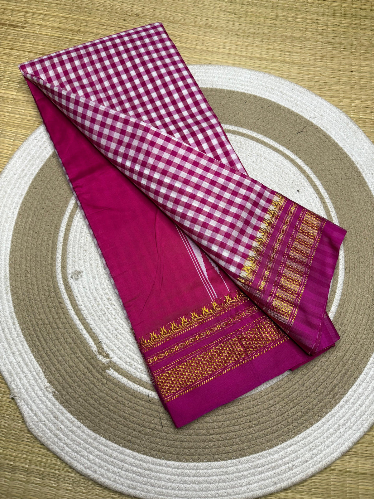 Buy MySilkLove Scarlet Red Checks Pattern Pure Silk Irkal Saree Online
