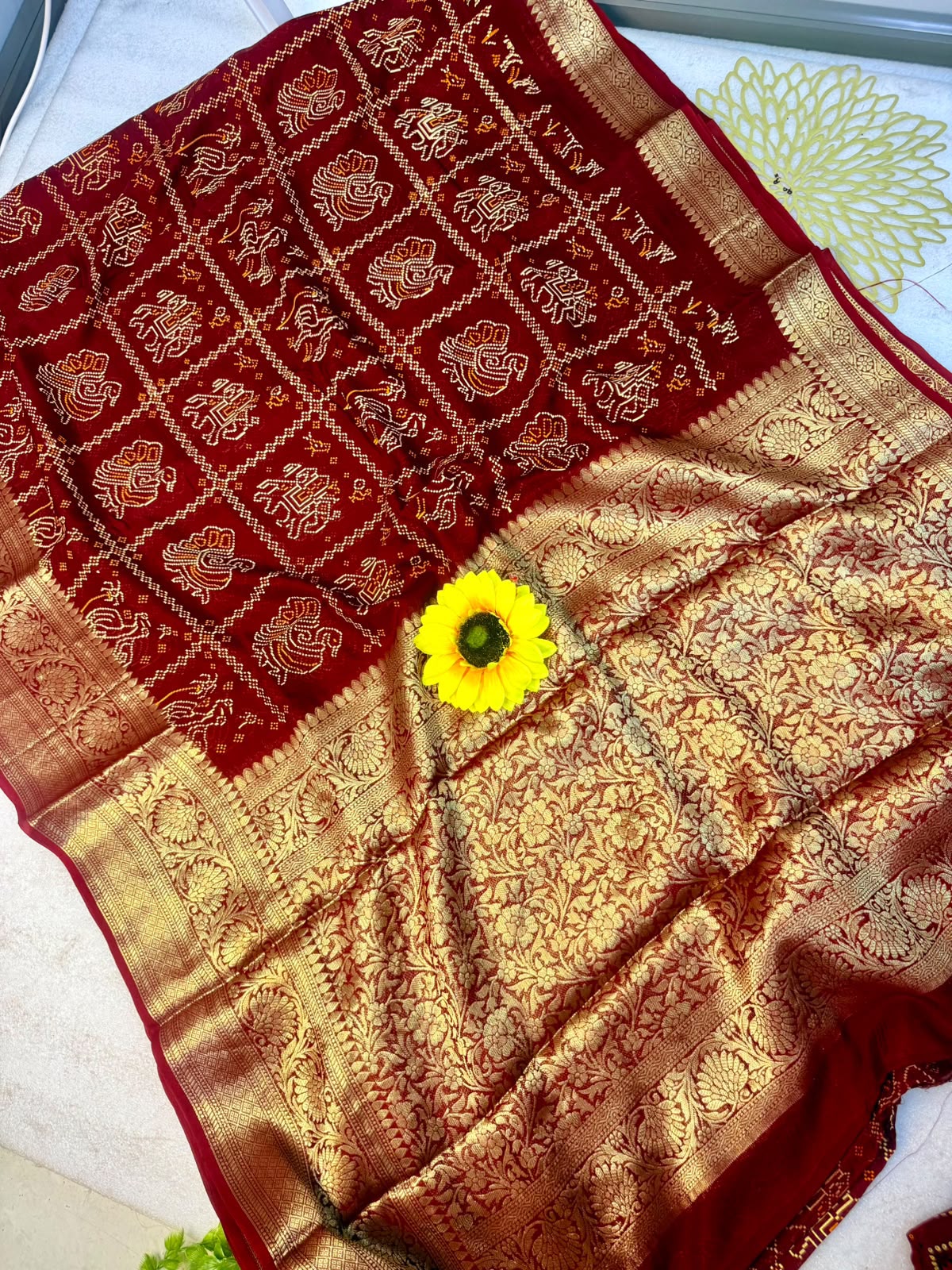 Buy MySilkLove Canary Red Bandhani Zari Woven Silk Saree Online