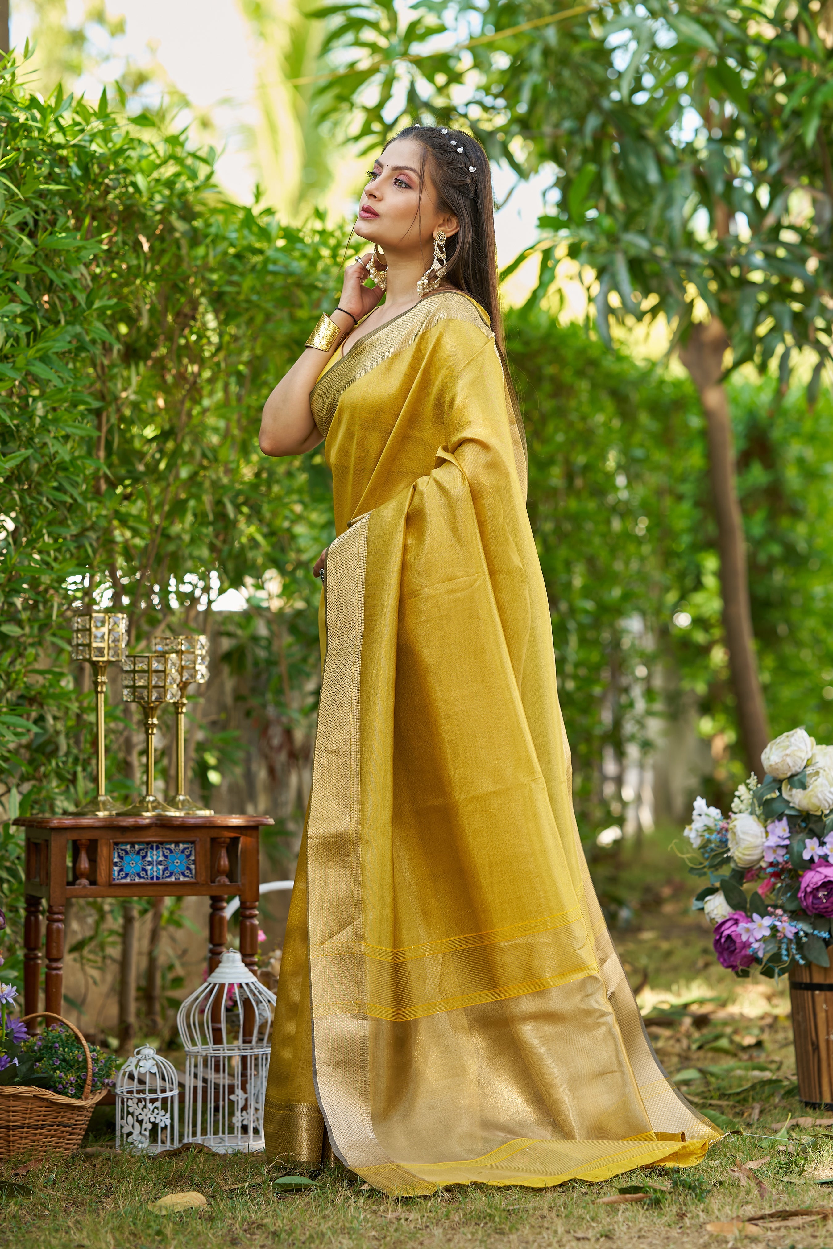 MySilkLove Tulip Yellow Tissue Woven Saree