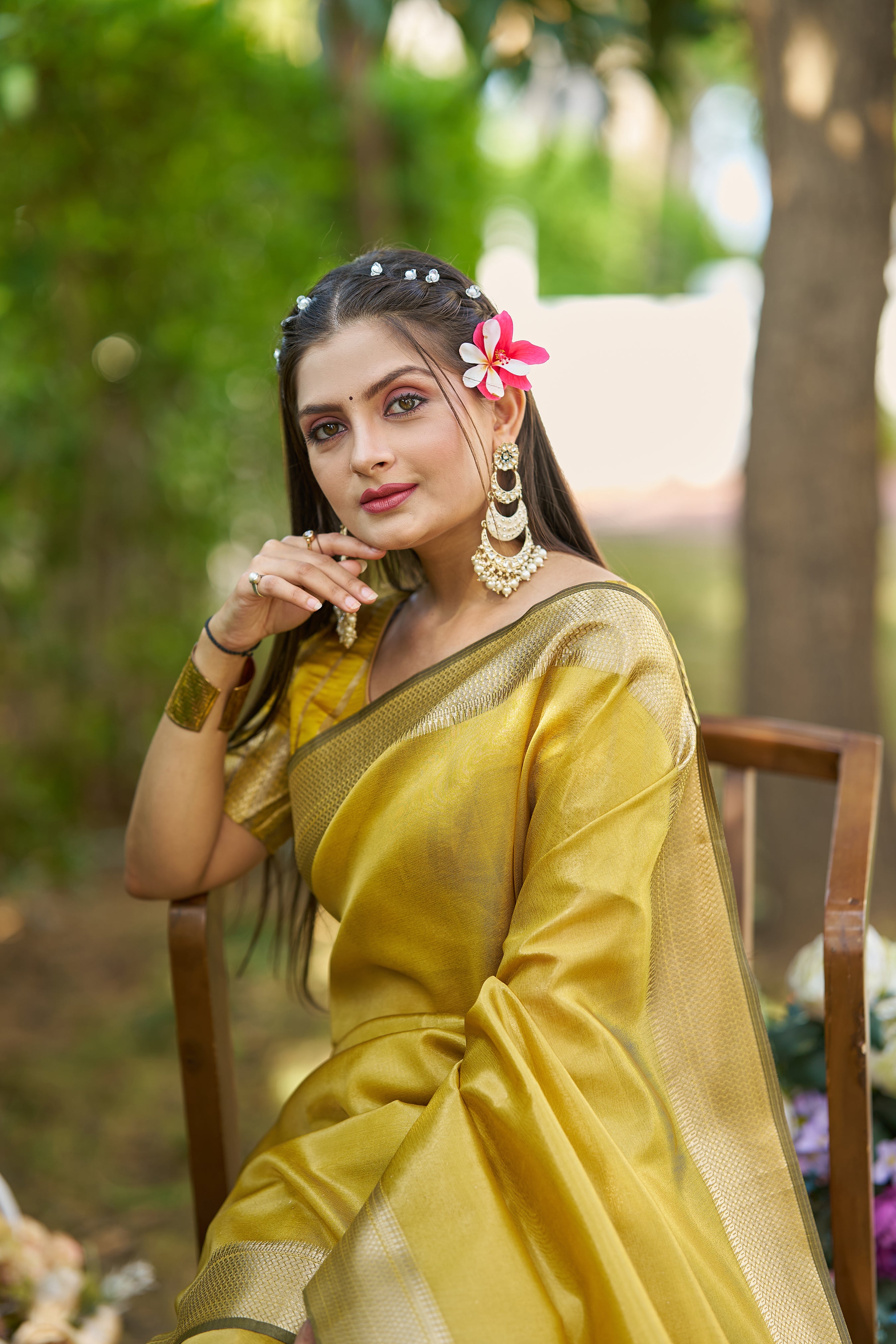 Buy MySilkLove Tulip Yellow Tissue Woven Saree Online