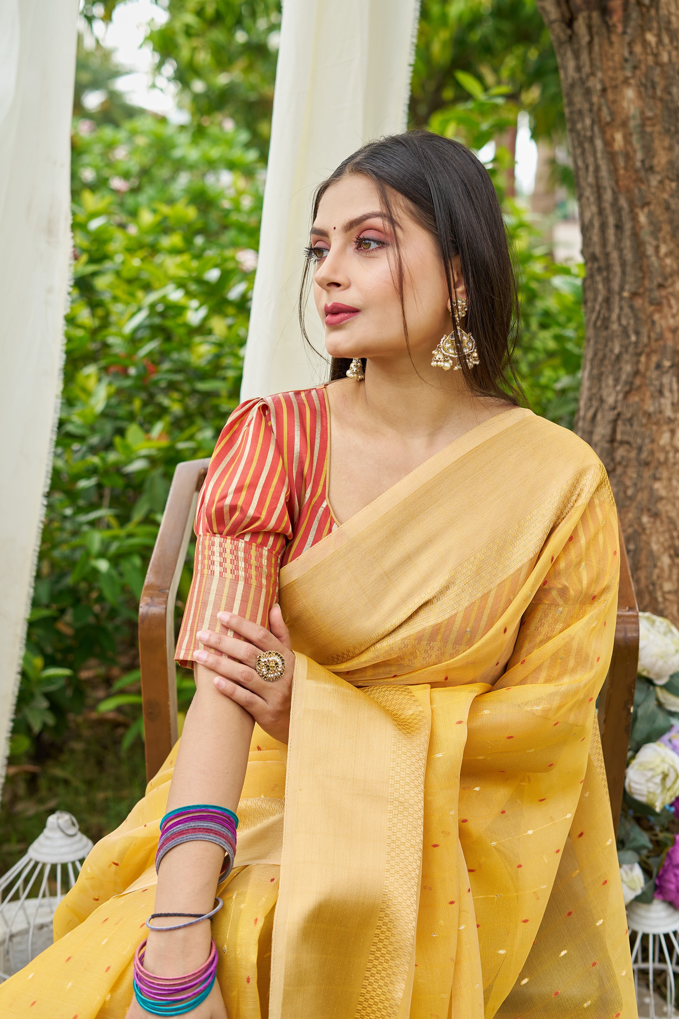 MySilkLove Fuel Yellow Woven Shimmer Silk Saree