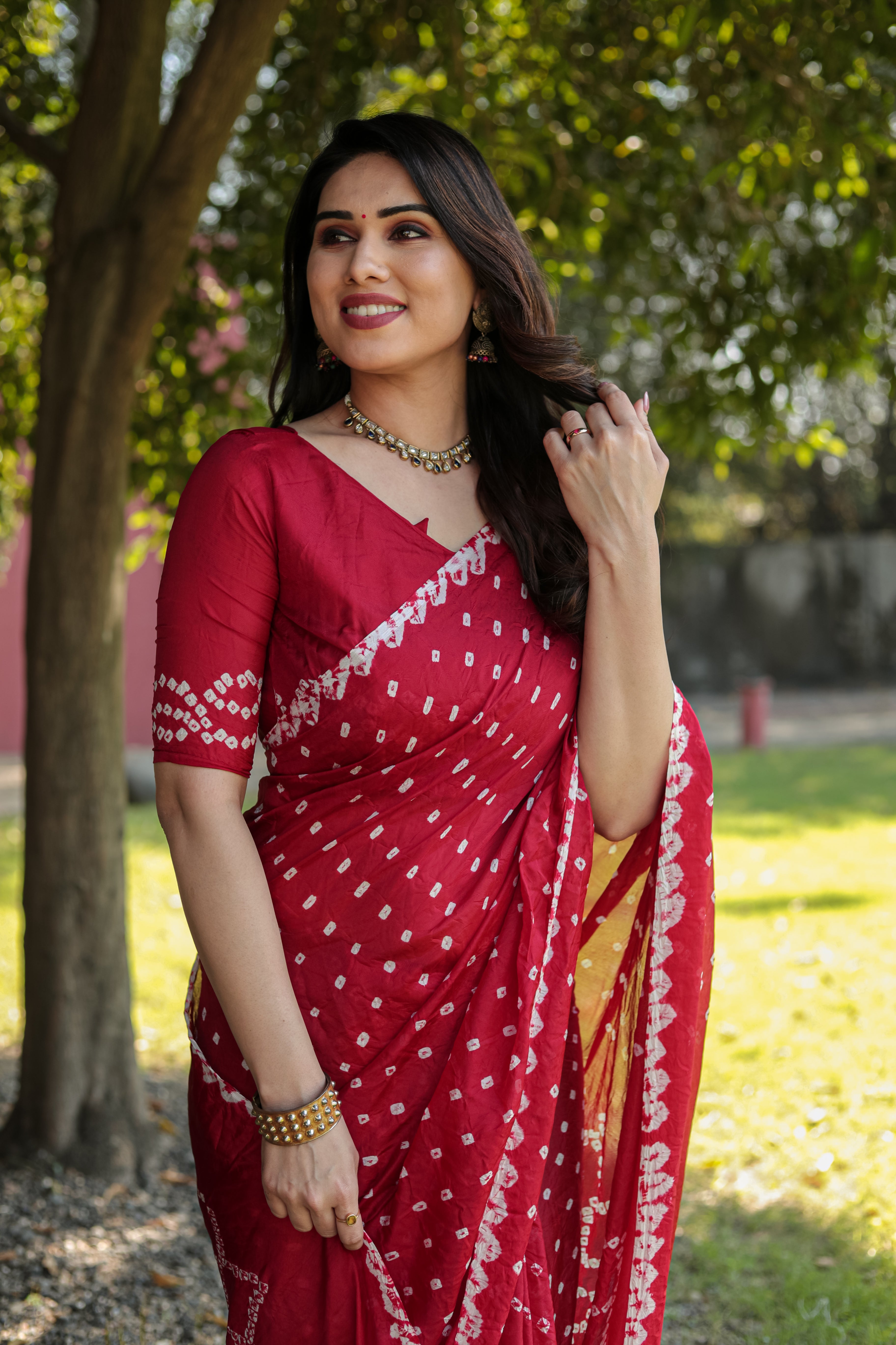 Buy MySilkLove Cardinal Red Designer Bandhani Printed Saree Online