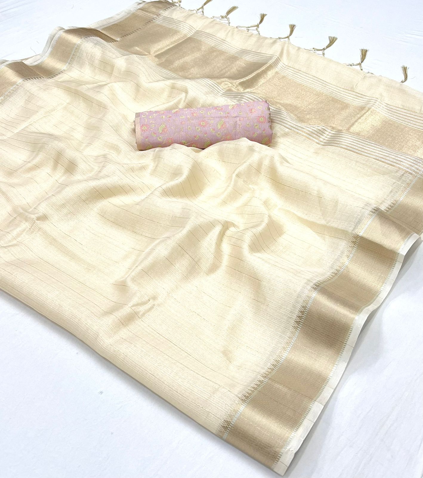 Buy MySilkLove Almond Cream Chiffon Handloom Saree Online