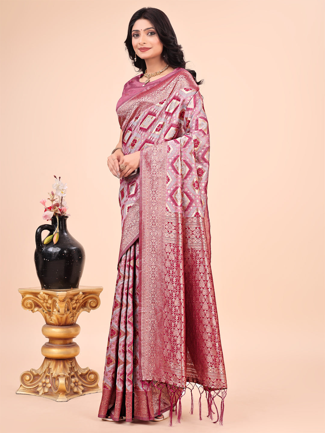 Buy MySilkLove Shimmering Pink Woven Cotton Saree Online