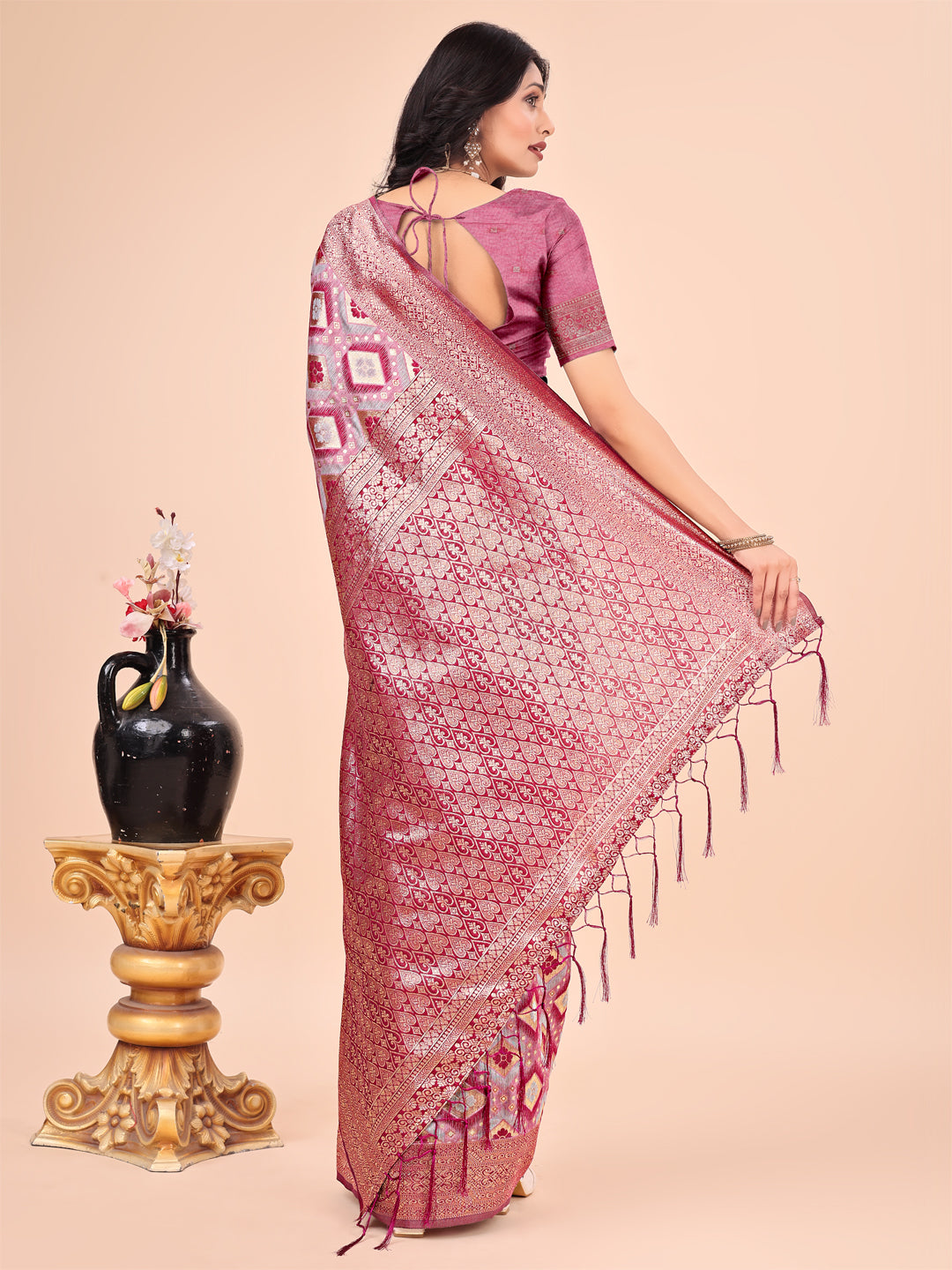 Buy MySilkLove Shimmering Pink Woven Cotton Saree Online