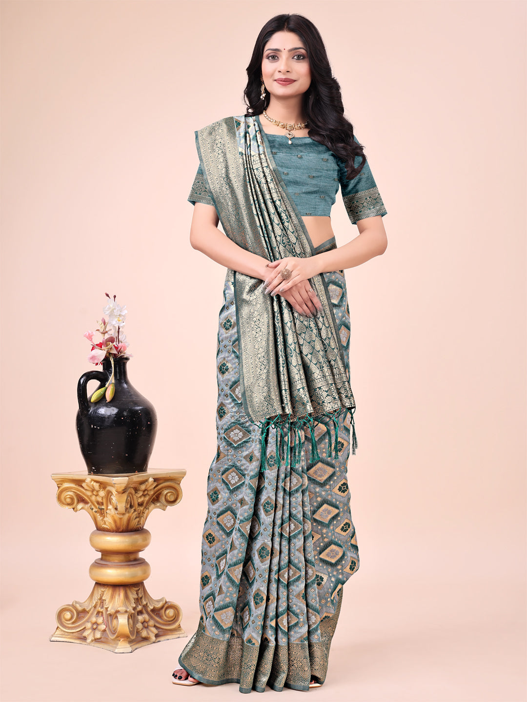 MySilkLove Envy Green Woven Cotton Saree