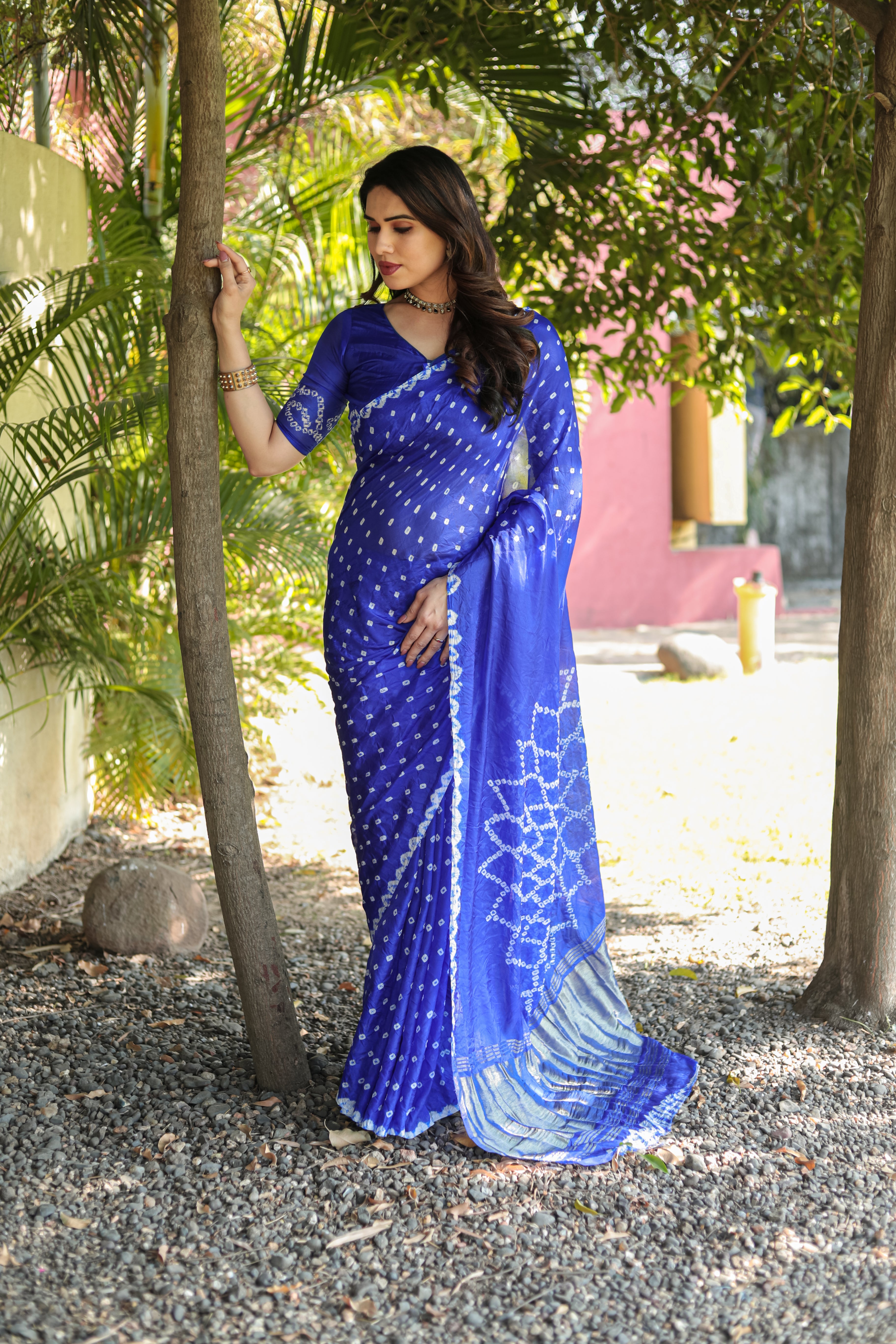 Buy MySilkLove Royal Blue Designer Bandhani Printed Saree Online