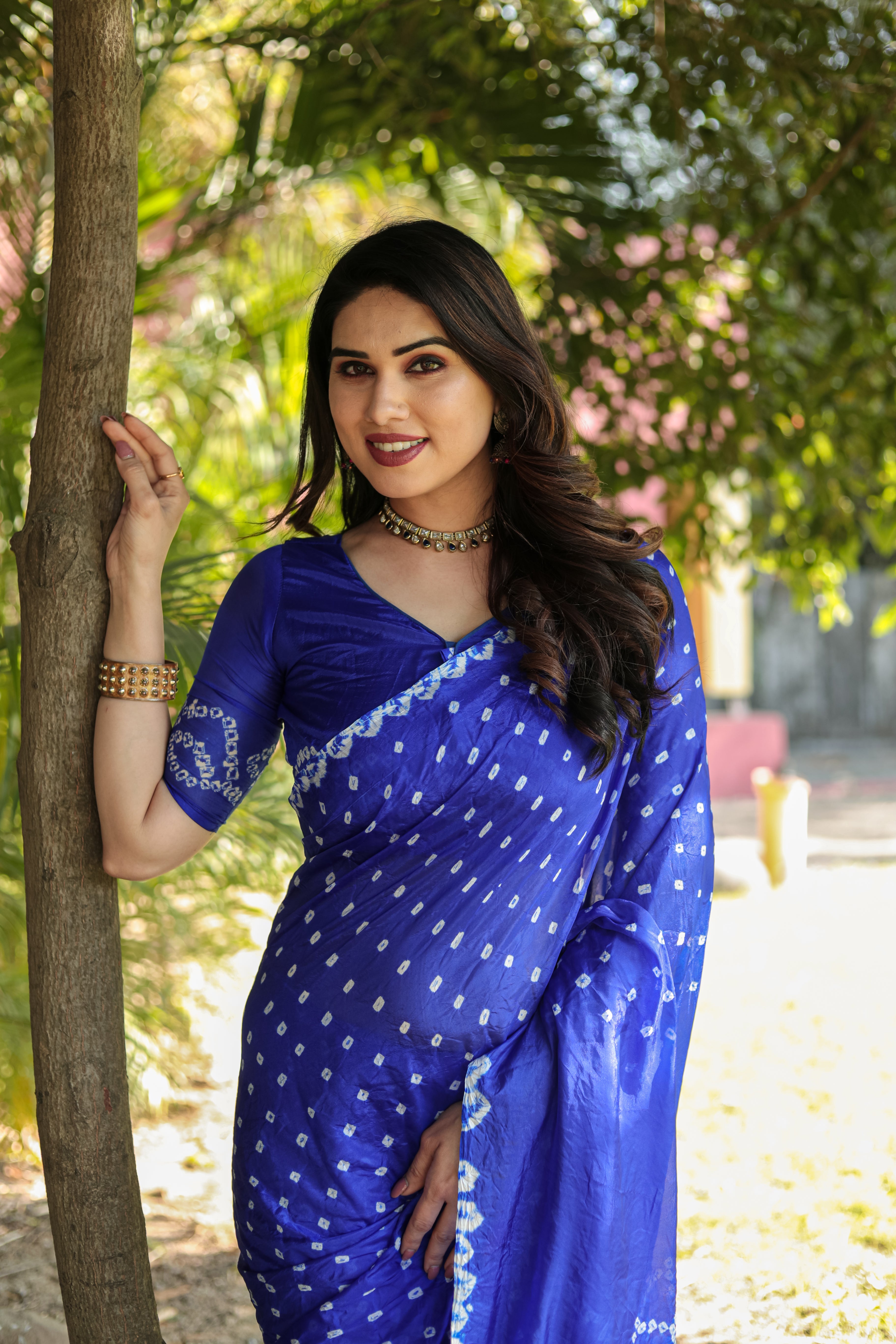 Buy MySilkLove Royal Blue Designer Bandhani Printed Saree Online