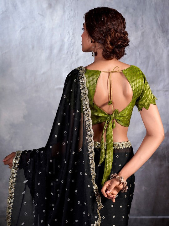 Buy MySilkLove Rio Black Designer Georgette Bandhani Saree Online