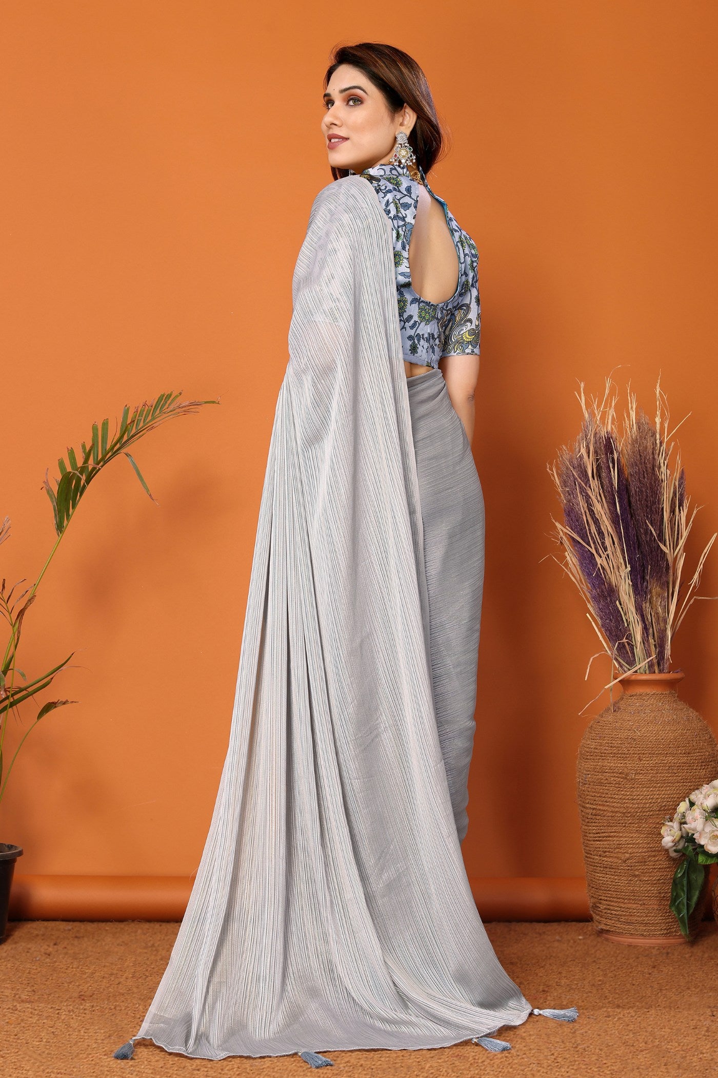 Buy MySilkLove Silver Grey Solid Plain Saree Online