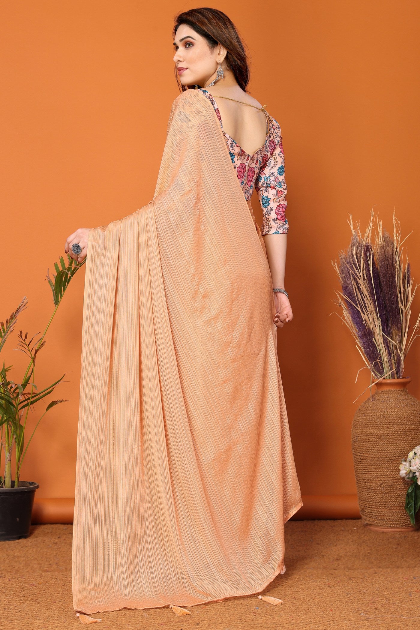 Buy MySilkLove Beer Orange Solid Plain Saree Online