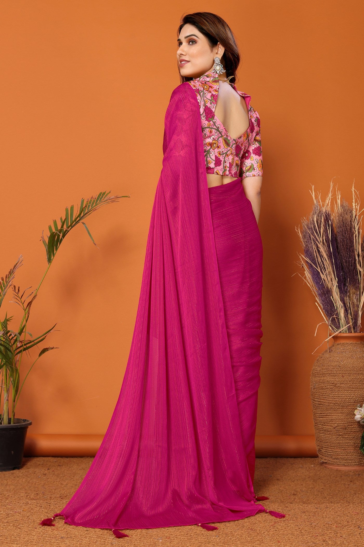 Buy MySilkLove Wild Berry Pink Solid Plain Saree Online