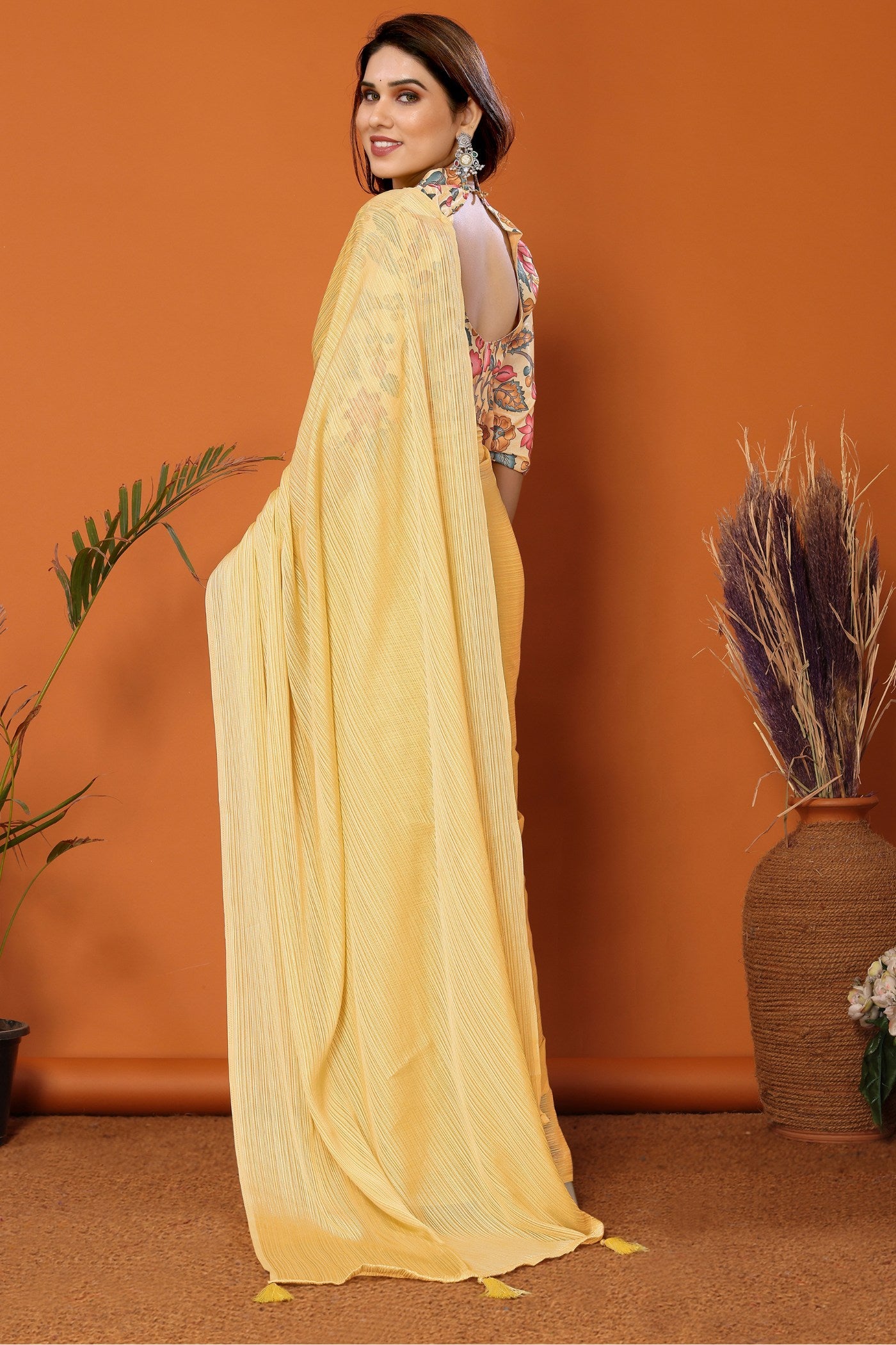 Buy MySilkLove Soft Corn Yellow Solid Plain Saree Online