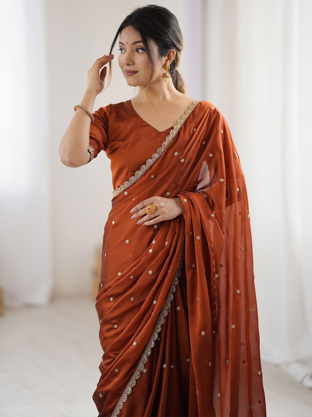 MySilkLove Smashed Pumpkin Orange Georgette Partywear Saree