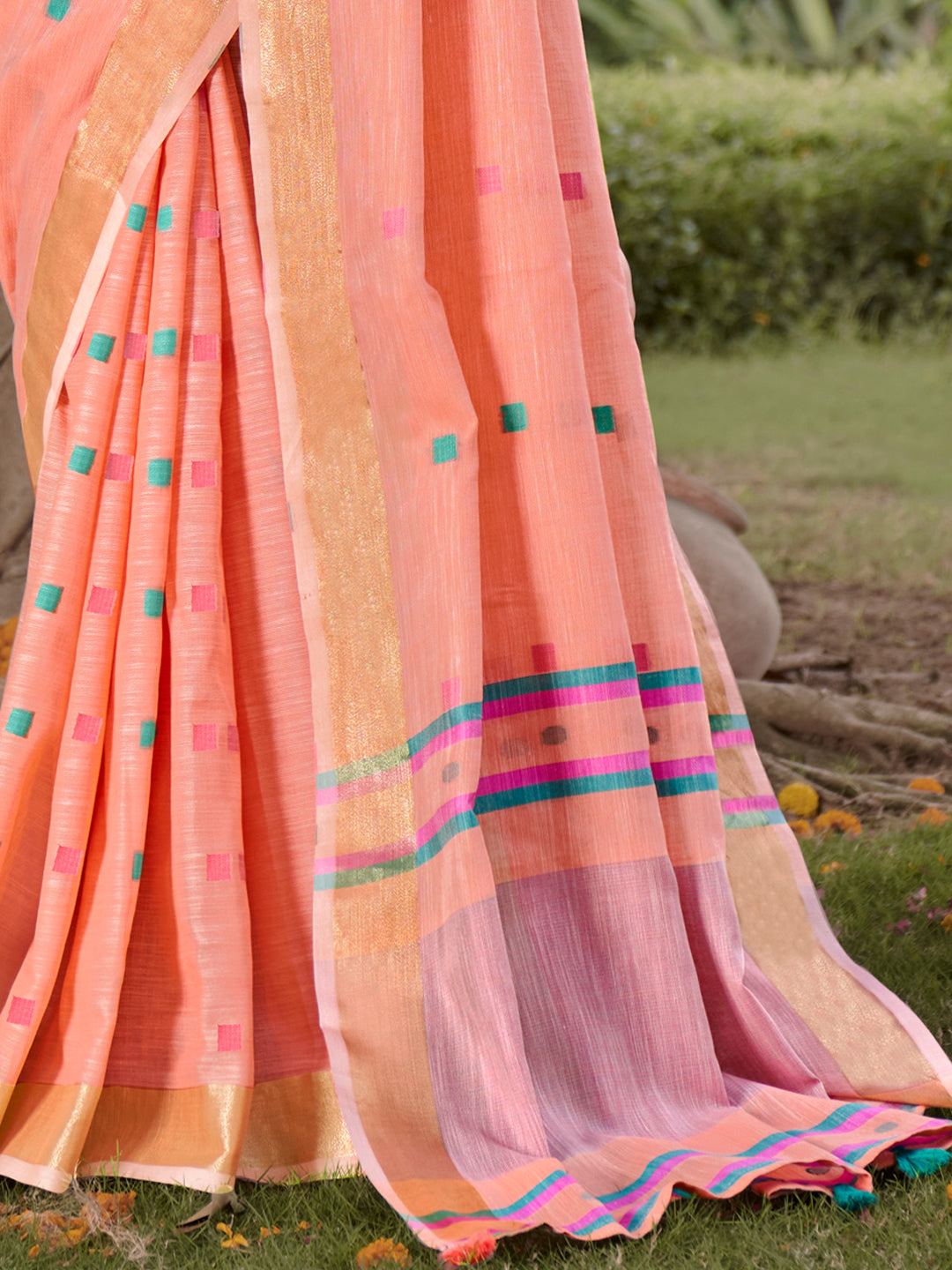 Buy MySilkLove Tacao Peach Cotton Silk Saree Online