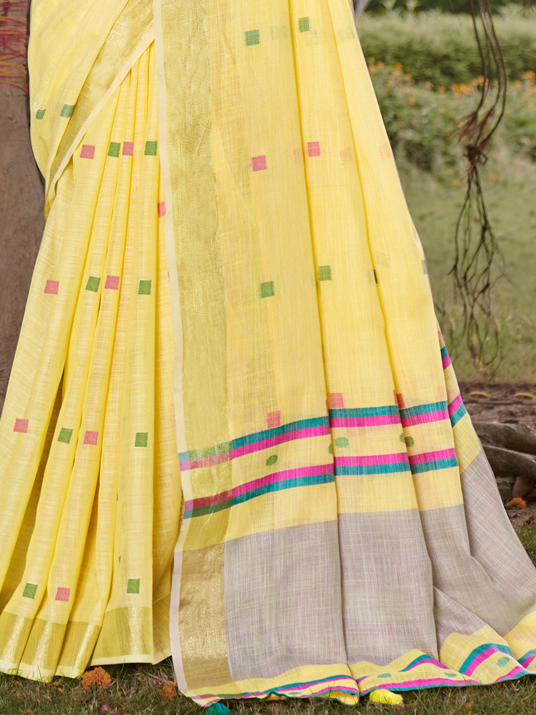 Buy MySilkLove Bright Sun Yellow Cotton Silk Saree Online