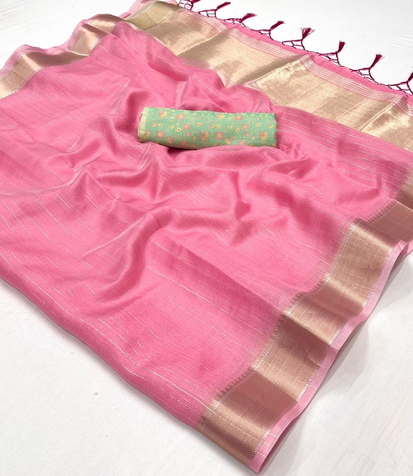 Buy MySilkLove Shilo Pink Chiffon Handloom Saree Online