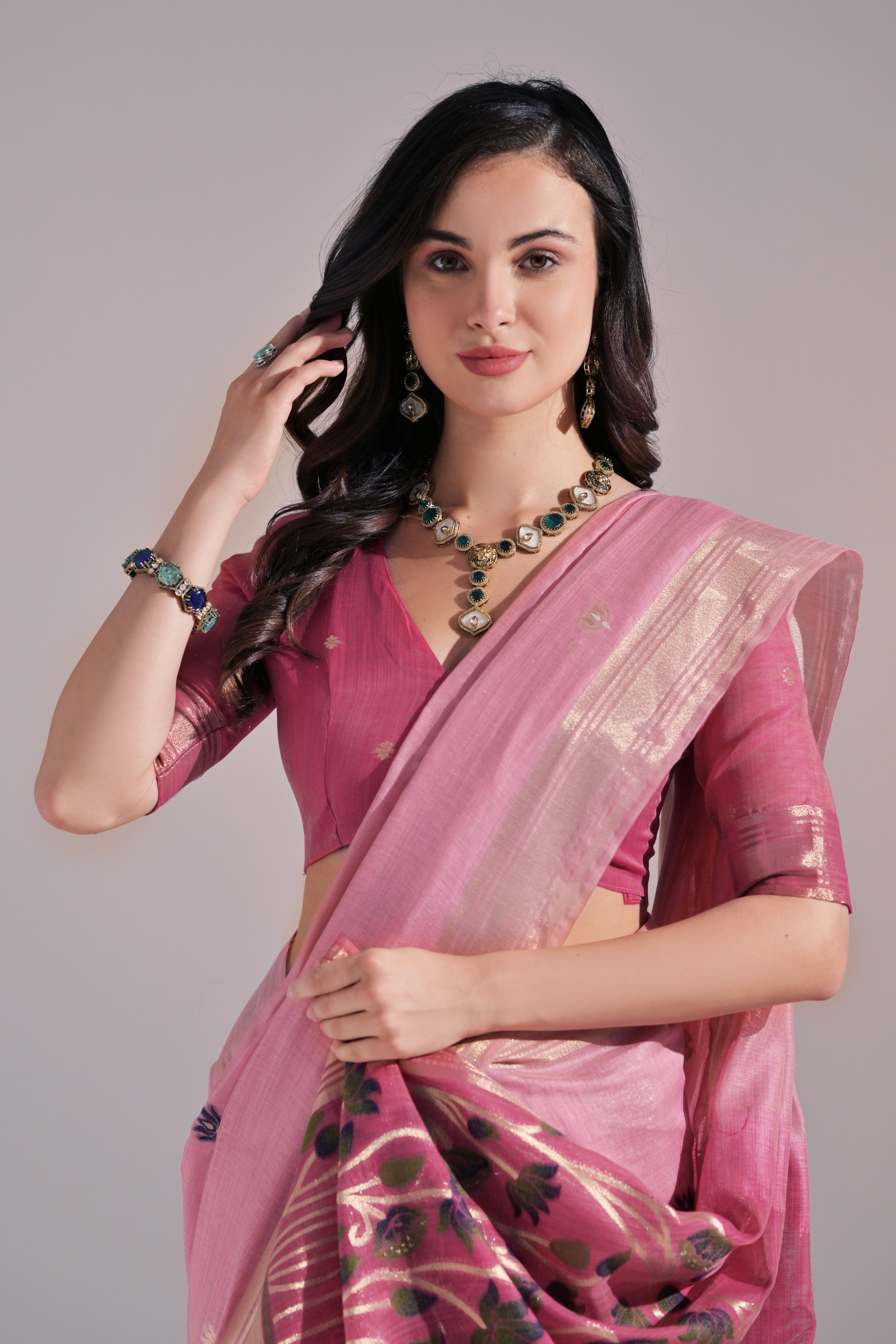 MySilkLove Baby Pink Woven Muga Cotton Saree