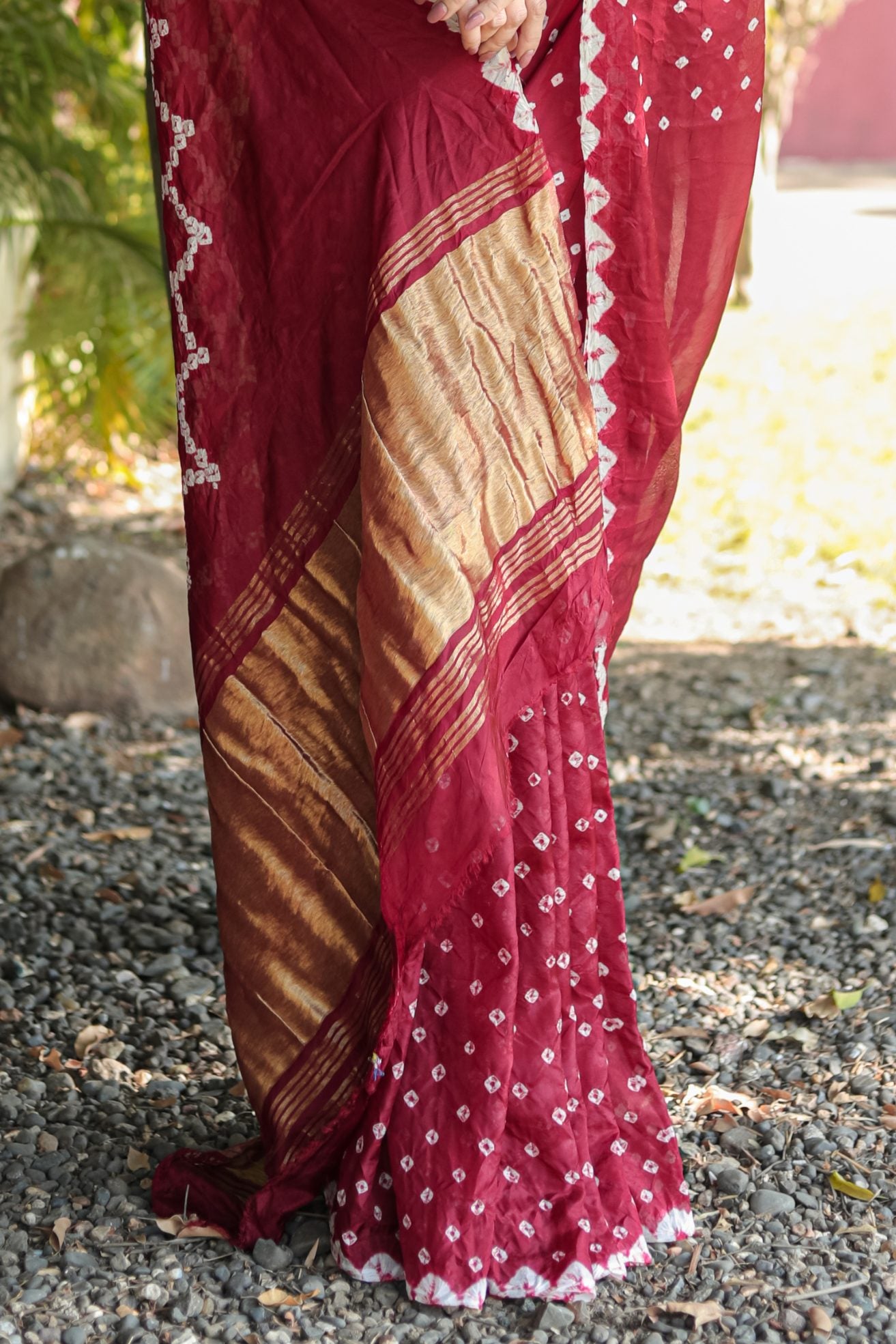 Buy MySilkLove Dark Tan Maroon Designer Bandhani Printed Saree Online