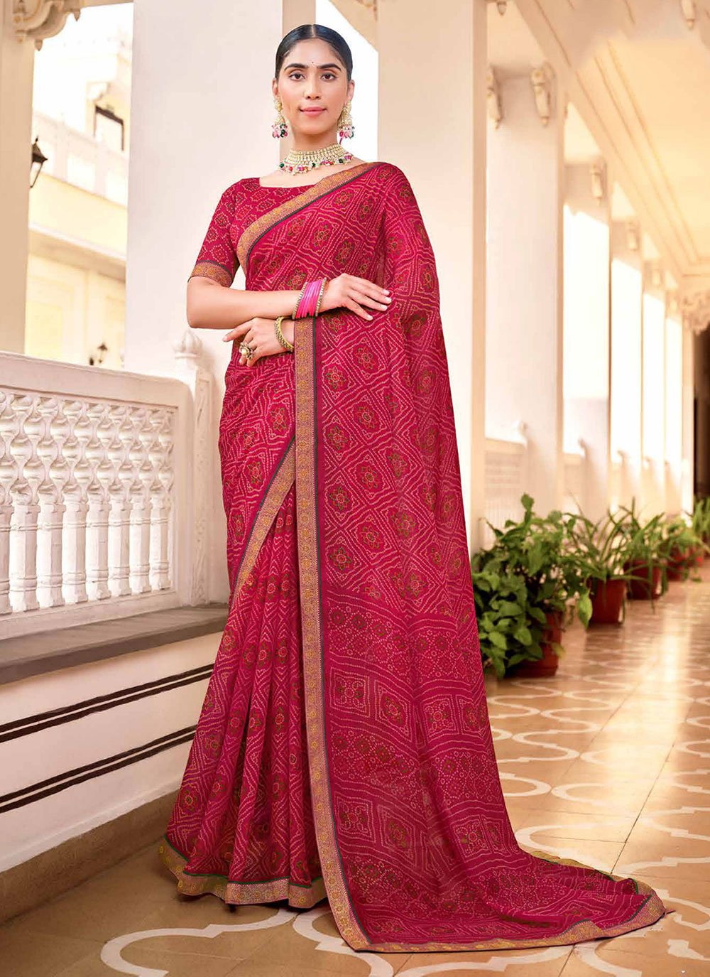 Buy MySilkLove Brick Red Chiffon Bandhani Saree Online