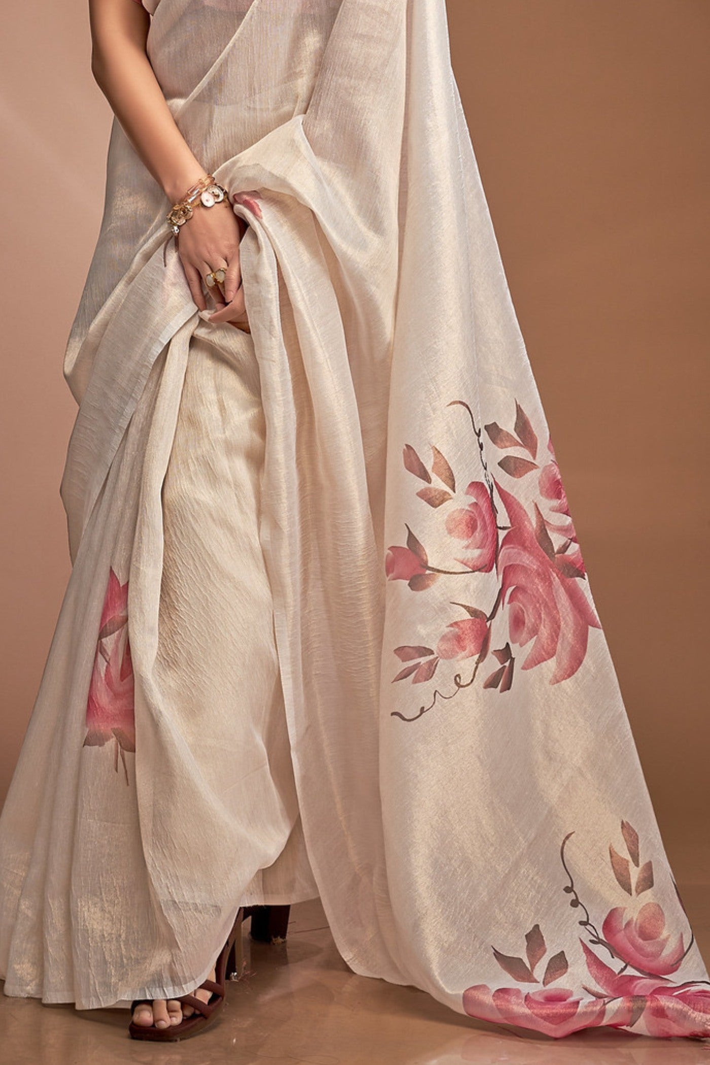 Buy MySilkLove Jasmine White Printed Tissue Saree Online