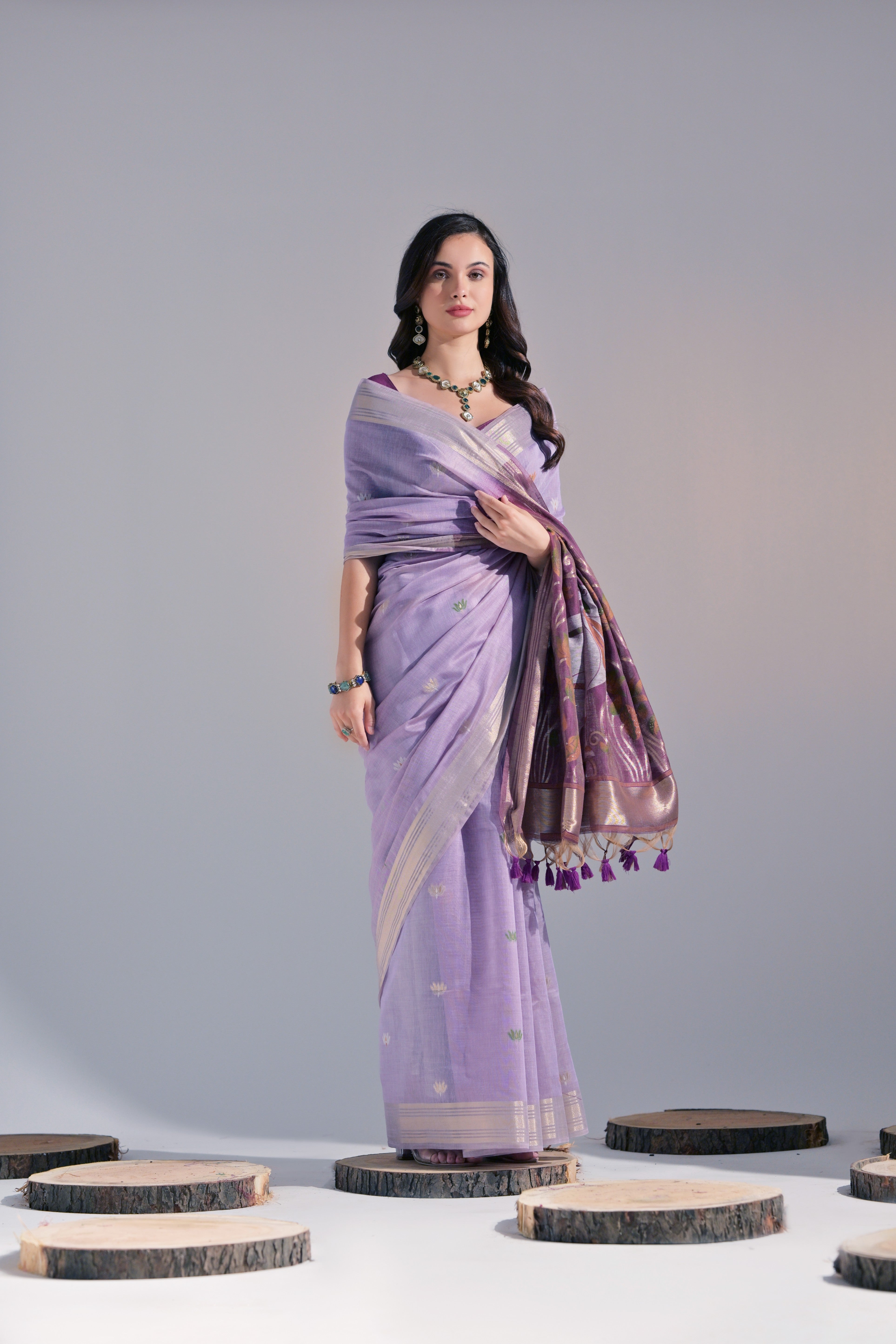 Buy MySilkLove Blossom Purple Woven Muga Cotton Saree Online