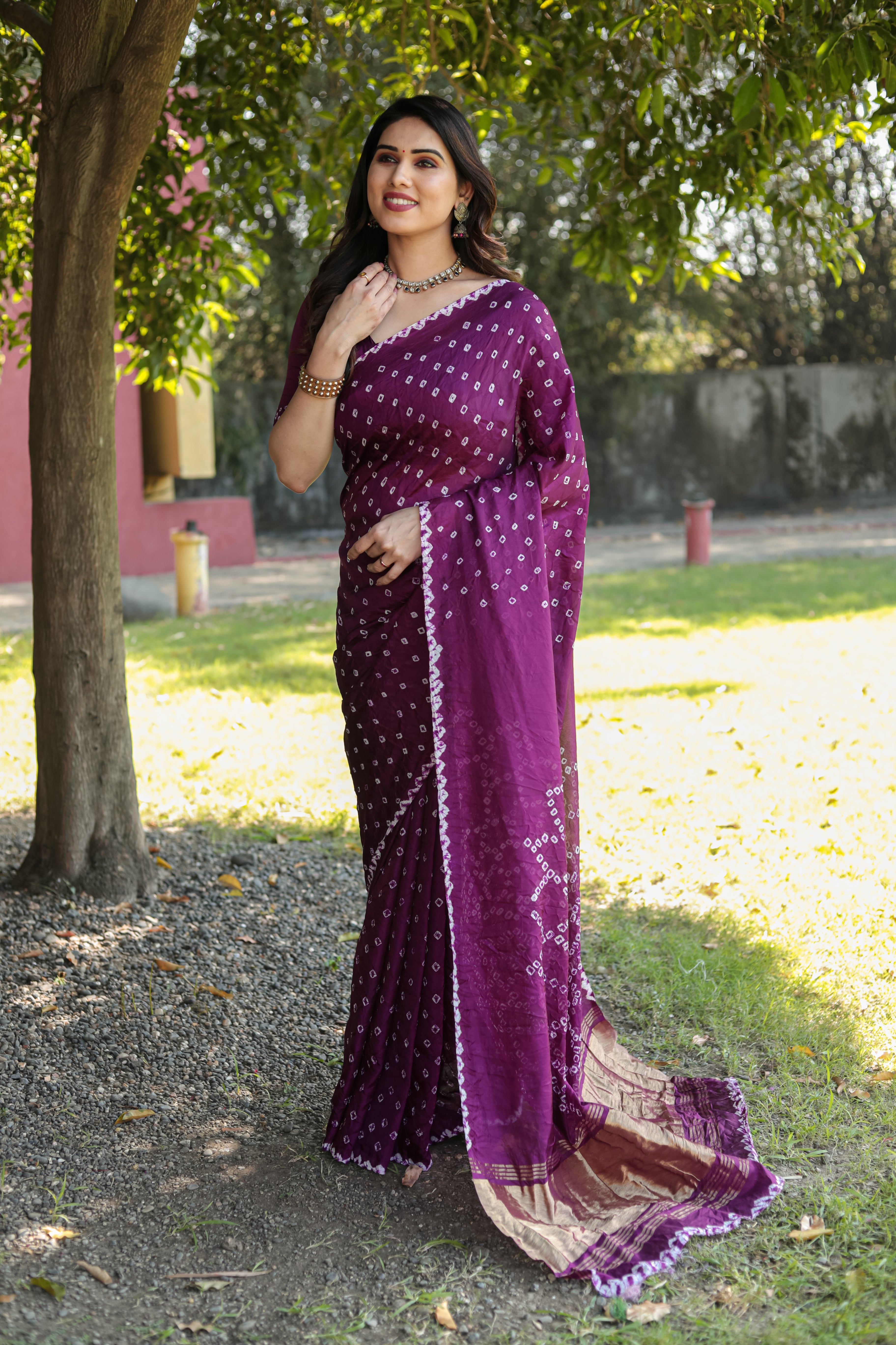 Buy MySilkLove Wine Berry Purple Designer Bandhani Printed Saree Online