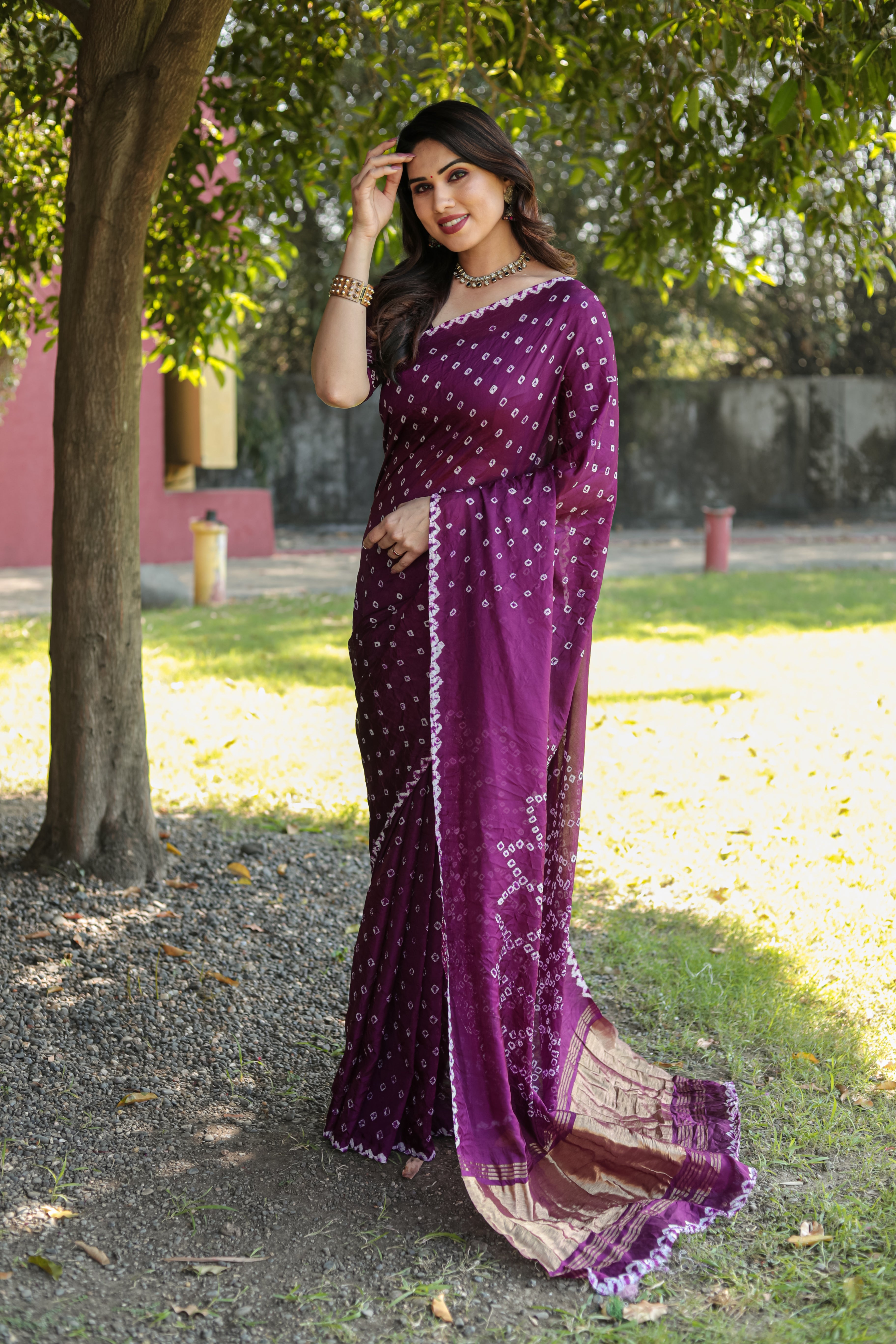 Buy MySilkLove Wine Berry Purple Designer Bandhani Printed Saree Online