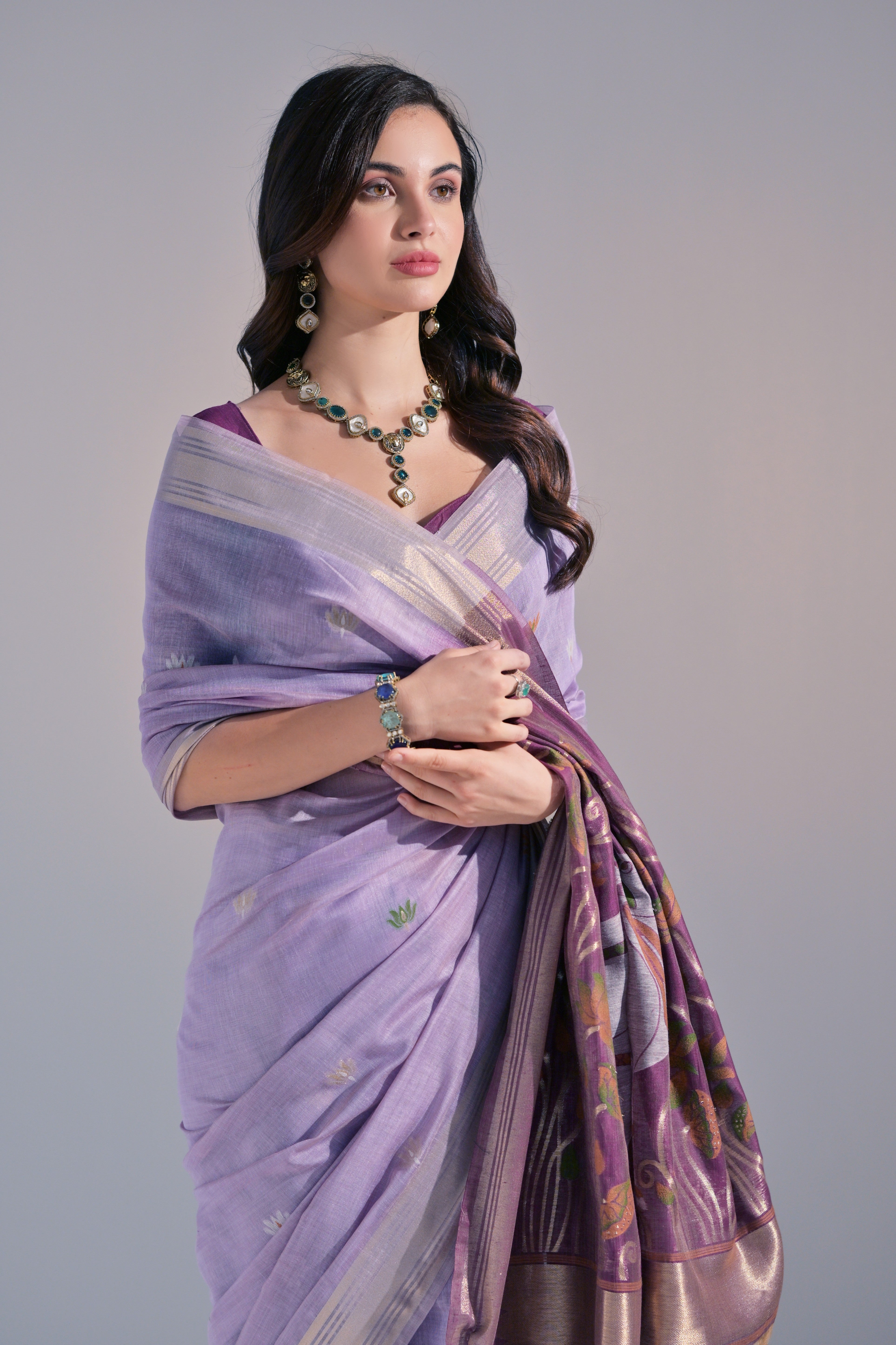 Buy MySilkLove Blossom Purple Woven Muga Cotton Saree Online