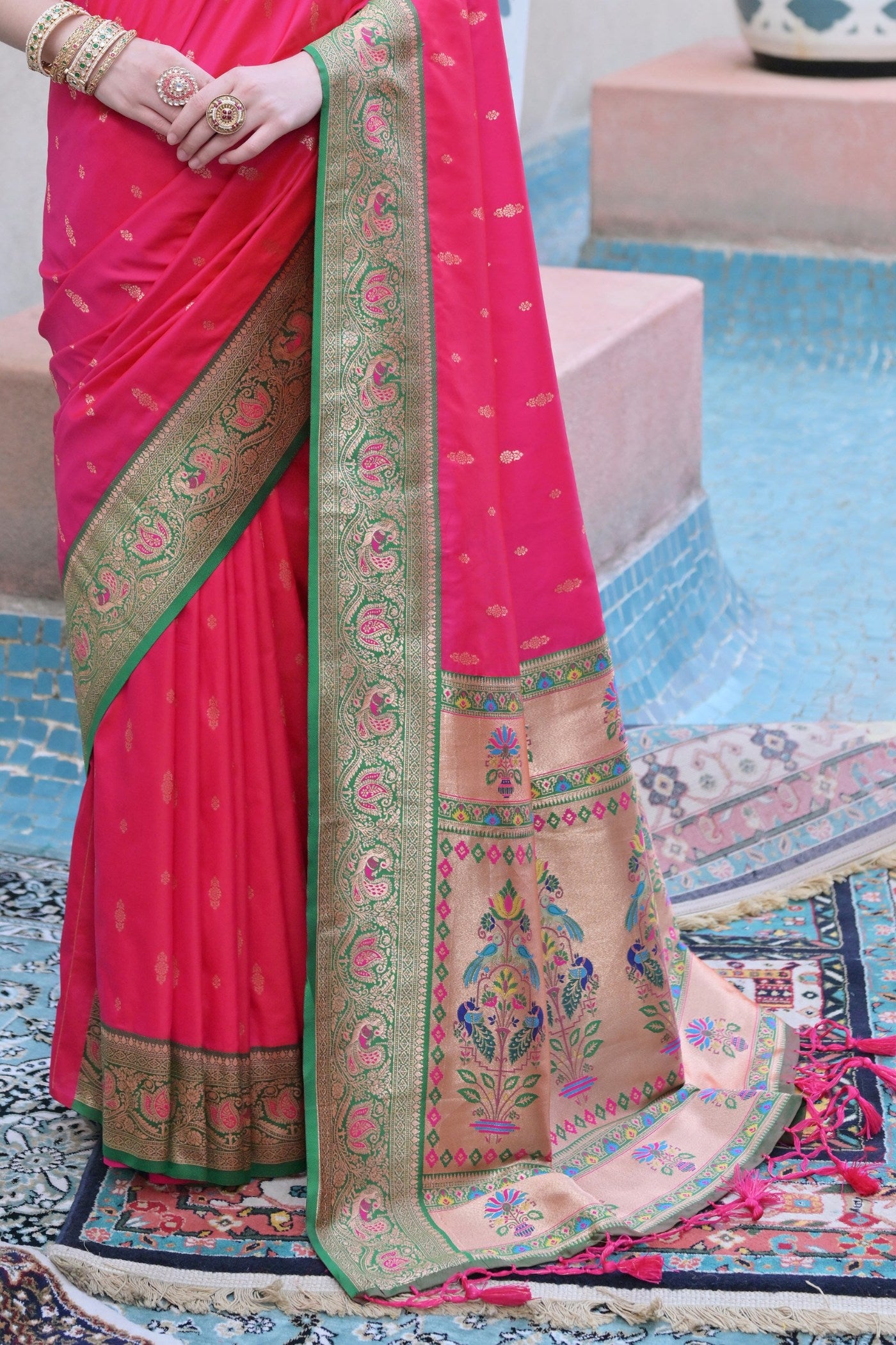 Buy MySilkLove Shocking Pink Zari Woven Paithani Saree Online