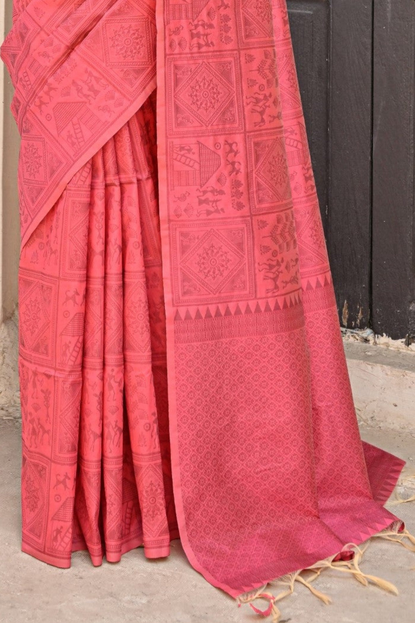 Buy MySilkLove Froly Pink Woven Kalamkari Raw Silk Saree Online