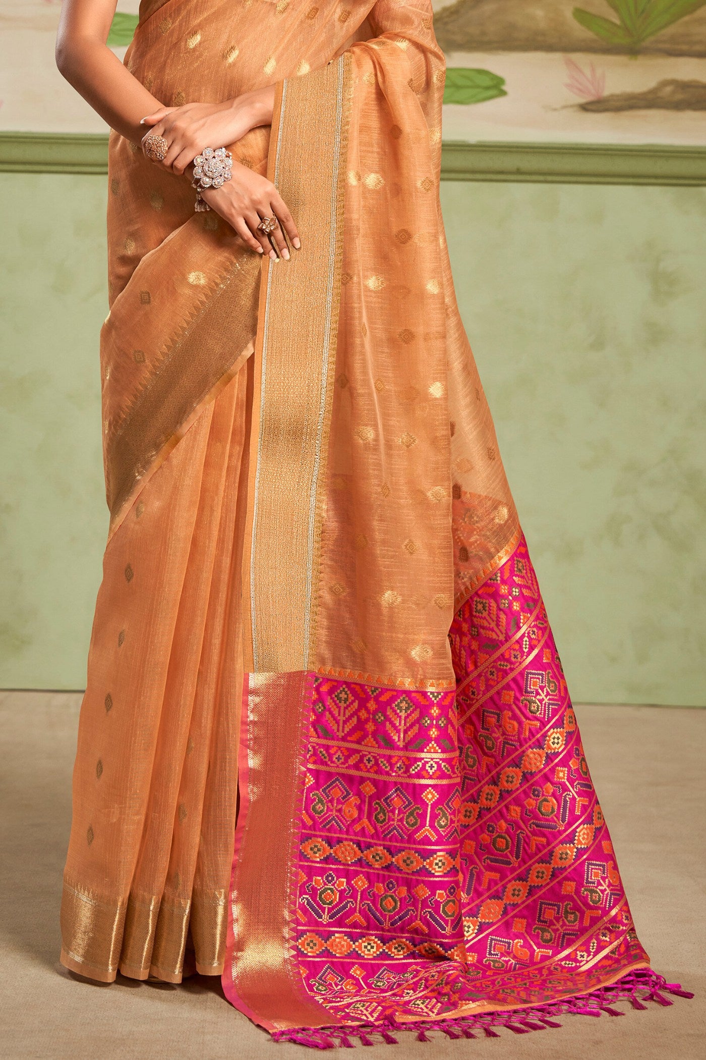 Buy MySilkLove Damask Orange Banarasi Tissue Silk Saree Online