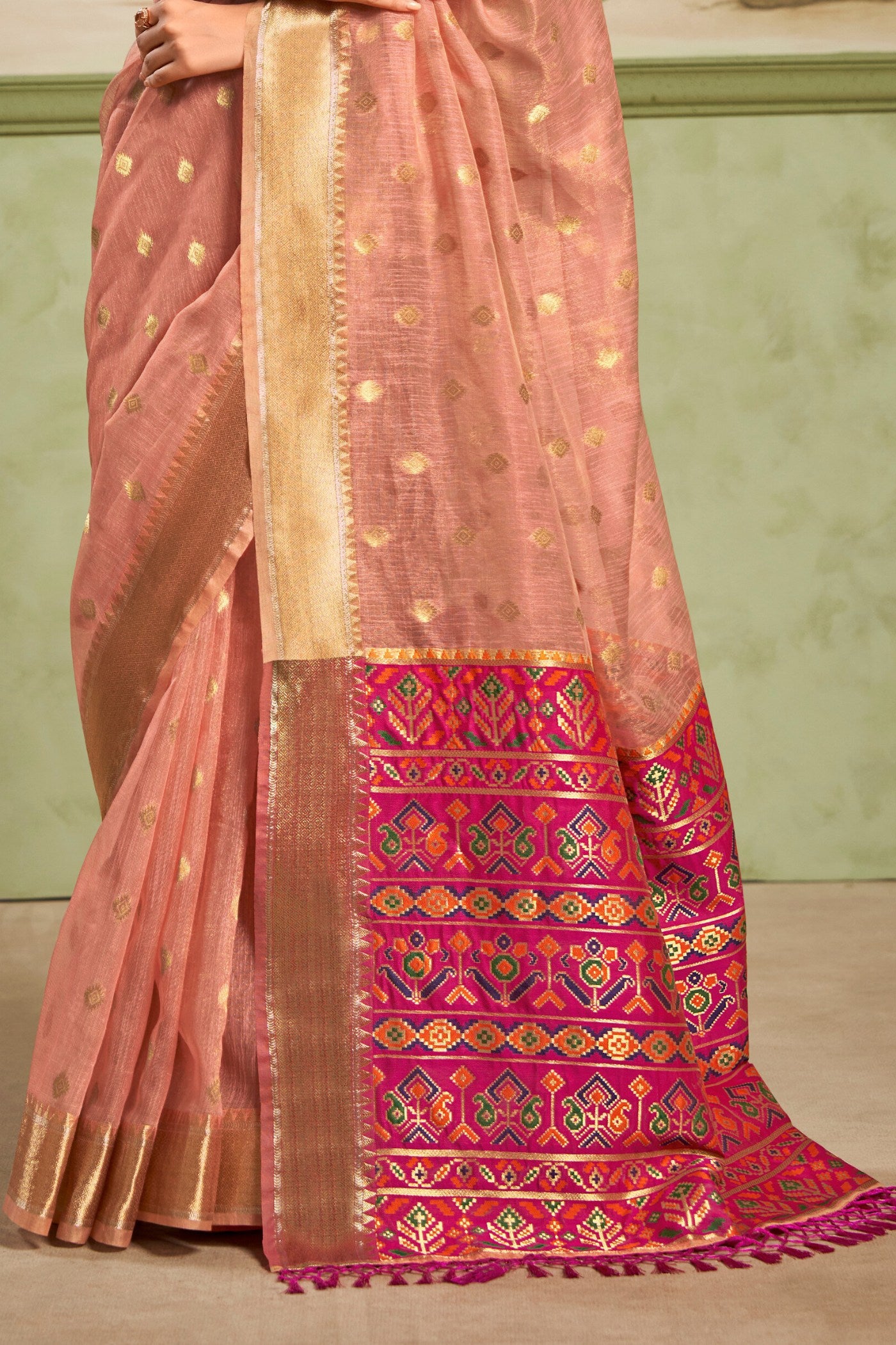 Buy MySilkLove Wax Flower Peach Banarasi Tissue Silk Saree Online