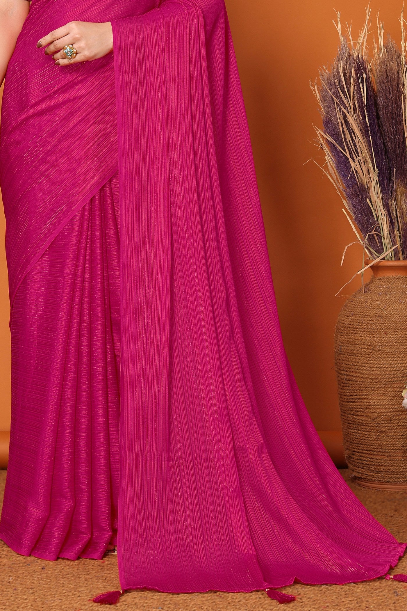 Buy MySilkLove Wild Berry Pink Solid Plain Saree Online