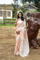Tumbleweed Pink and Cream Handloom Banarasi Uri Silk Saree