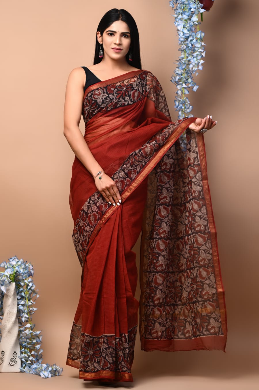 Buy MySilkLove Mojo Red Handblock Kota Doriya Saree Online