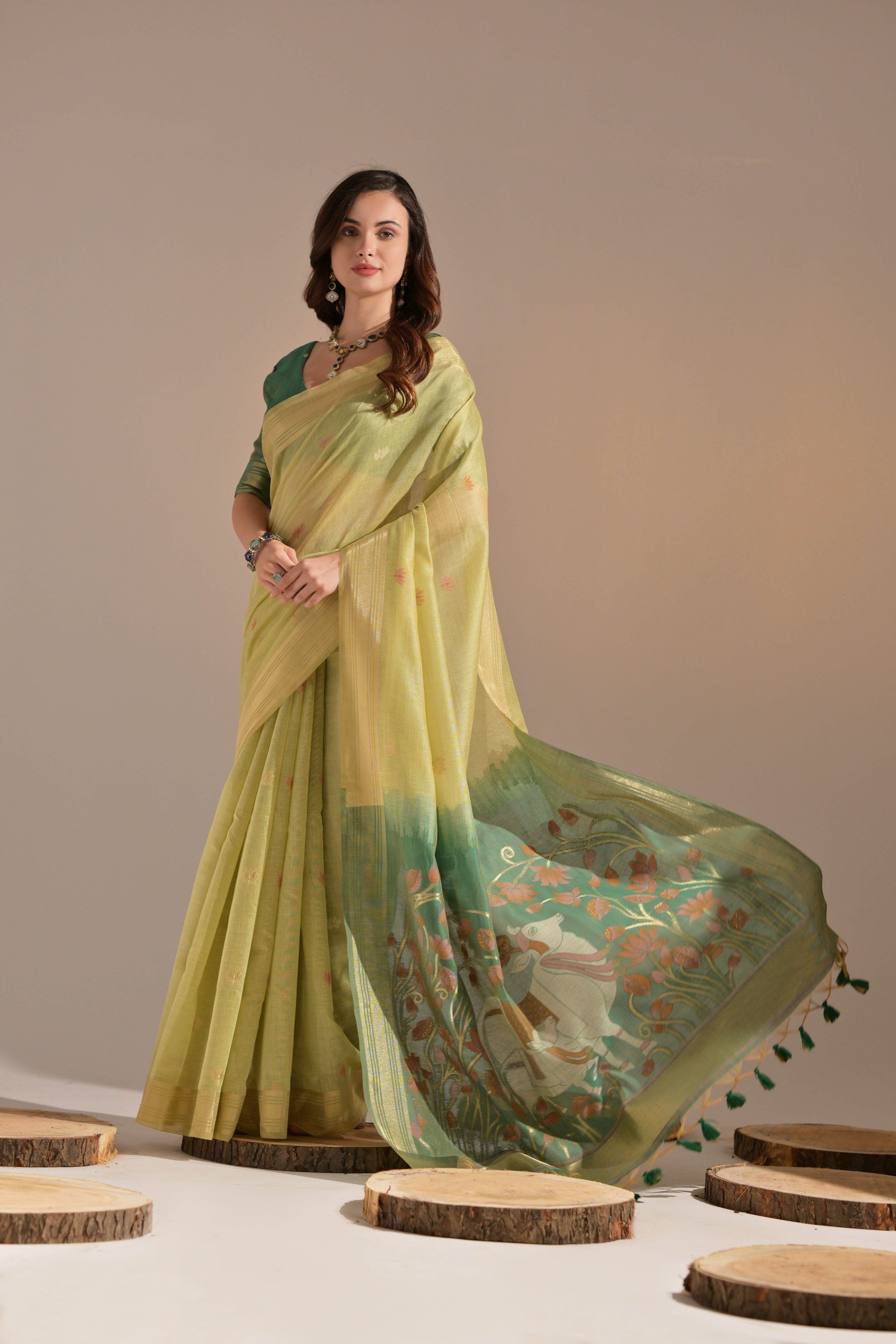 Buy MySilkLove Light Sun Yellow Woven Muga Cotton Saree Online